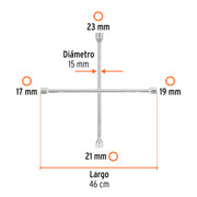 Llave de cruz 18', bocas 17, 19, 21 y 23 mm,  TRUPER