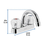 Mezcladora 4' para lavabo, cuello curvo, manerales acrílico