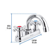 Mezcladora 4' para lavabo, cuello curvo, manerales cruceta