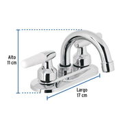 Mezcladora 4' para lavabo, cuello curvo, manerales cono