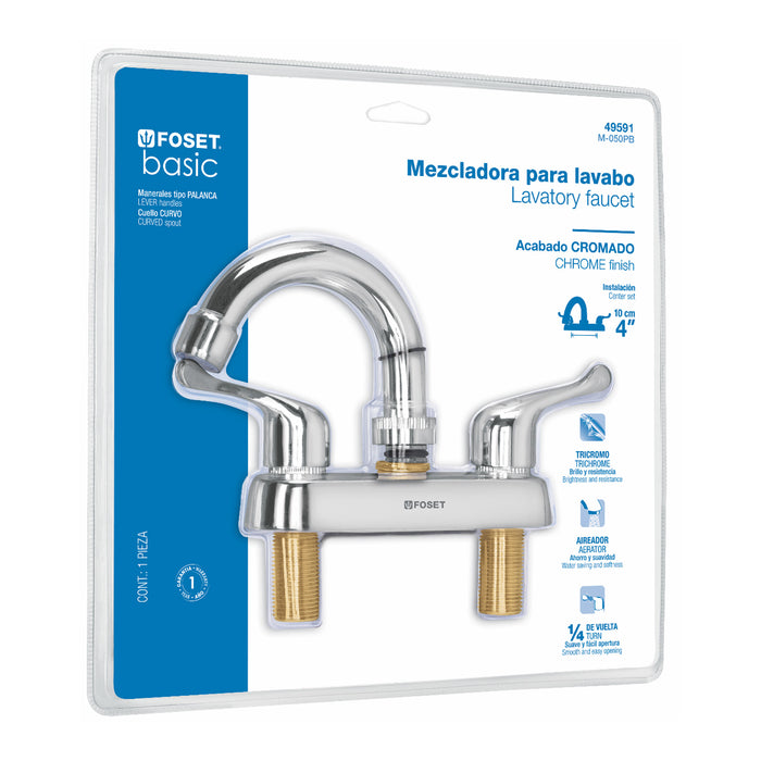 Mezcladora 4' lavabo, ABS,cuello curvo,palanca,blíster,BASIC