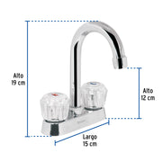 Mezcladora 4' para lavabo, cuello bar, manerales de acrílico