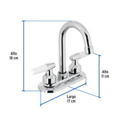 Mezcladora 4' para lavabo, cuello bar, manerales cono