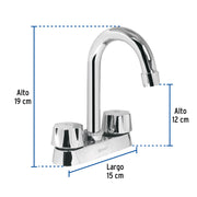 Mezcladora 4' para lavabo, cuello bar, cartucho cerámico
