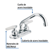 Mezcladora 4' para lavabo, cuello tubular, manerales cono