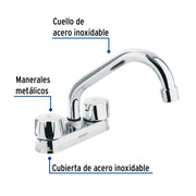 Mezcladora 4' para lavabo, tubular, cartucho cerámico