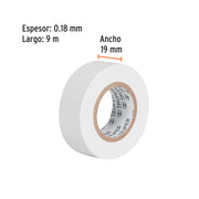 Cinta de aislar de 9 m x 19 mm, blanca, TRUPER