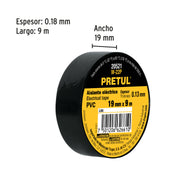 Cinta de aislar de 9 m x 19 mm, negra, PRETUL