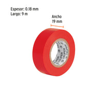 Cinta de aislar de 9 m x 19 mm, roja, TRUPER