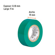 Cinta de aislar de 9 m x 19 mm, verde, TRUPER