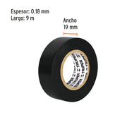 Cinta de aislar de 9 m x 19 mm, negra, TRUPER