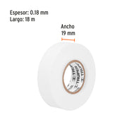 Cinta de aislar de 18 m x 19 mm, blanca, TRUPER