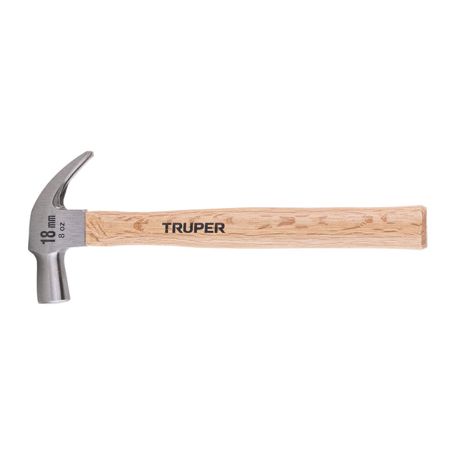 Martillo cabeza cónica 18 mm uña curva, mango madera, TRUPER