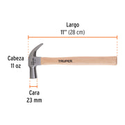 Martillo cabeza cónica 23 mm uña curva, mango madera, TRUPER