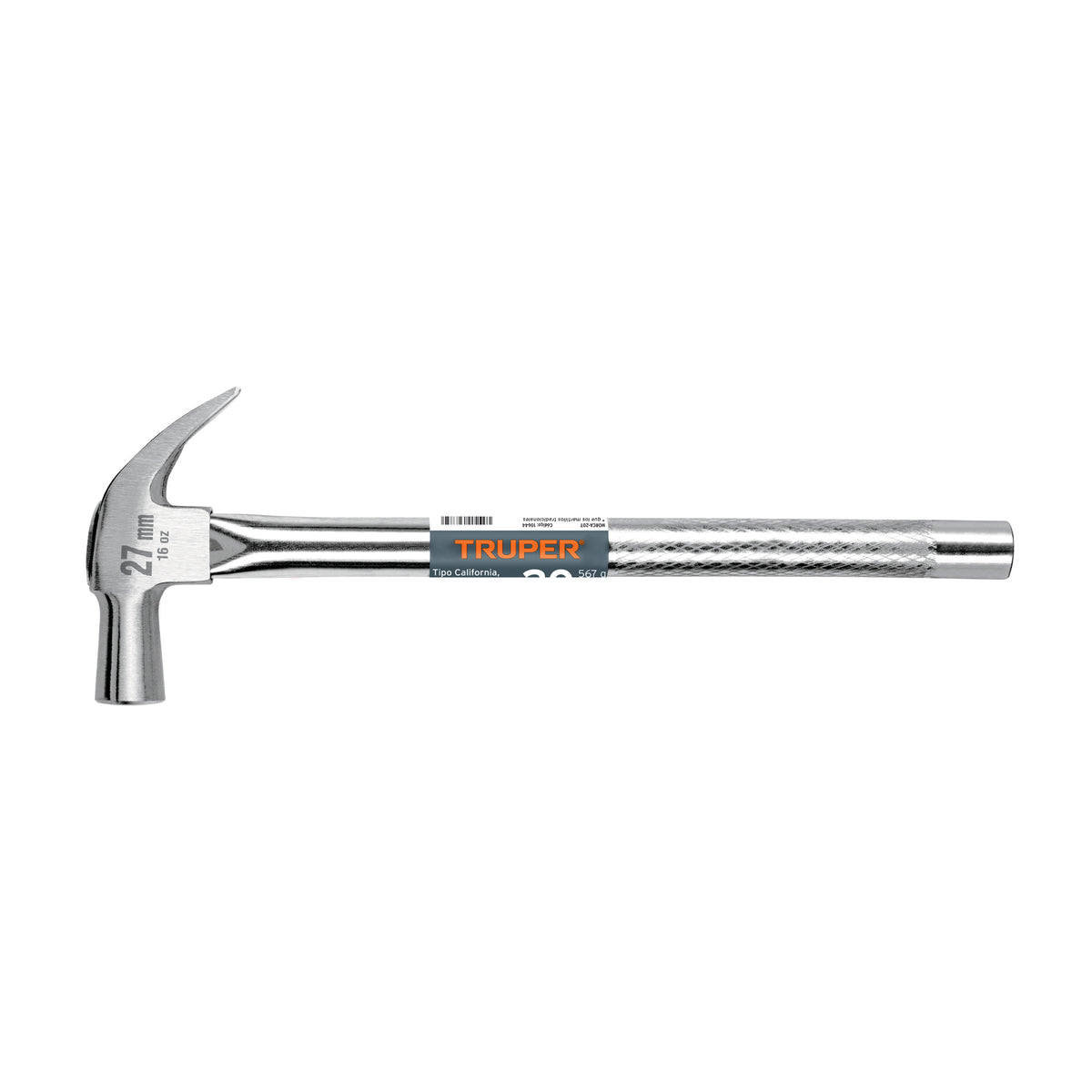 Martillo cabeza cónica 27 mm uña curva, mango tubular,TRUPER
