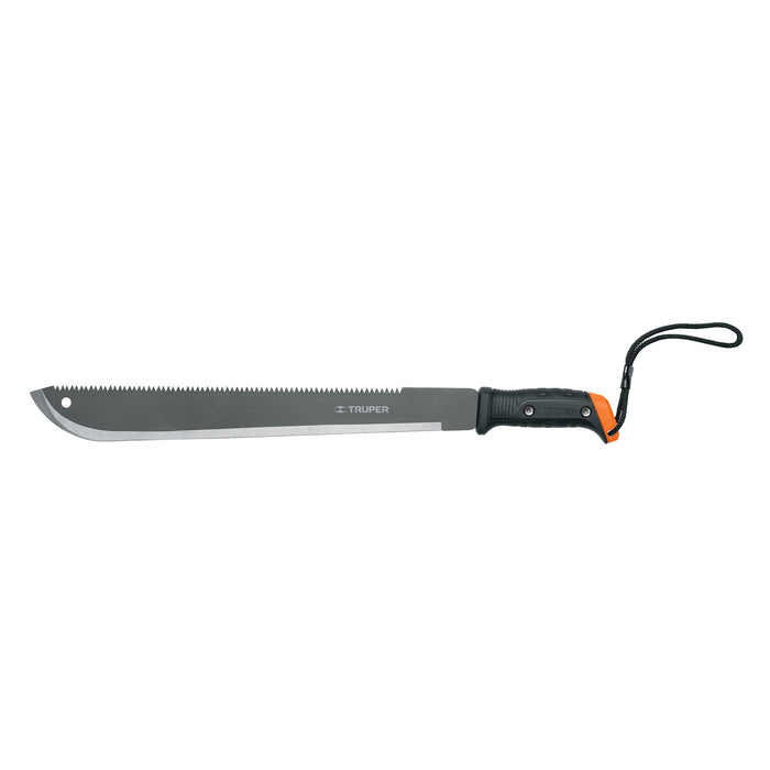 Machete doble filo 18', cacha atornillada, funda de cartón