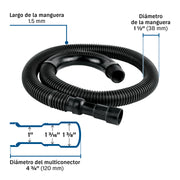 Manguera reforzada con multiconector, desagüe lavadora, 1.5m
