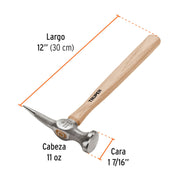 Martillo desabollador 11 oz punta larga, mango 12', TRUPER