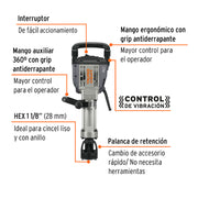 Martillo demoledor HEX 20 kg, 55J, 1600W, TRUPER EXPERT