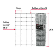 Rollo malla borreguera, 1.4m x 50m acero galvanizado, 26kg