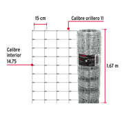 Rollo malla borreguera, 1.67m x 50m acero galvanizado, 28kg