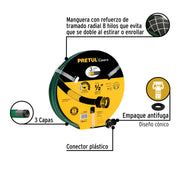 Manguera 1/2' reforzada 3 capas 10m conexiones plást, PRETUL