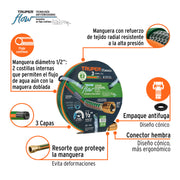 Manguera 1/2' reforzada 3 capas 10 m conexiones de metal