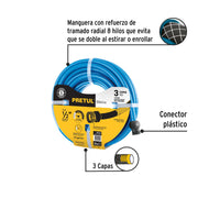 Manguera azul 1/2' 3 capas 15 m conexiones plásticas, PRETUL