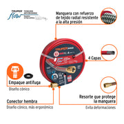 Manguera 1/2' super reforzada 4 capas 15 m conexiones metal