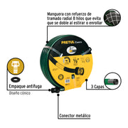 Manguera 1/2' reforzada 3 capas 20m conexiones plást, PRETUL