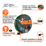 Manguera 1/2'reforzada 3 capas 20 m conexiones plásticas