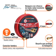 Manguera 5/8' super reforzada 4 capas 25 m conexiones metal