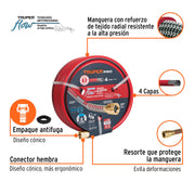 Manguera 5/8' super reforzada 4 capas 30 m conexiones metal