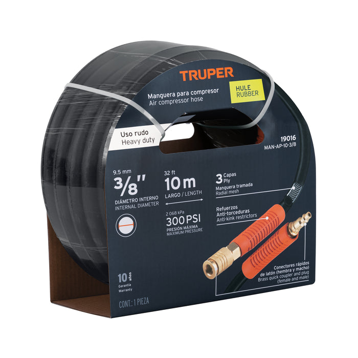 Manguera para compresor, de hule, 10m x 3/8', TRUPER