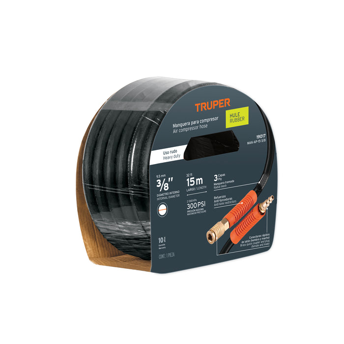 Manguera para compresor, de hule, 15m x 3/8', TRUPER
