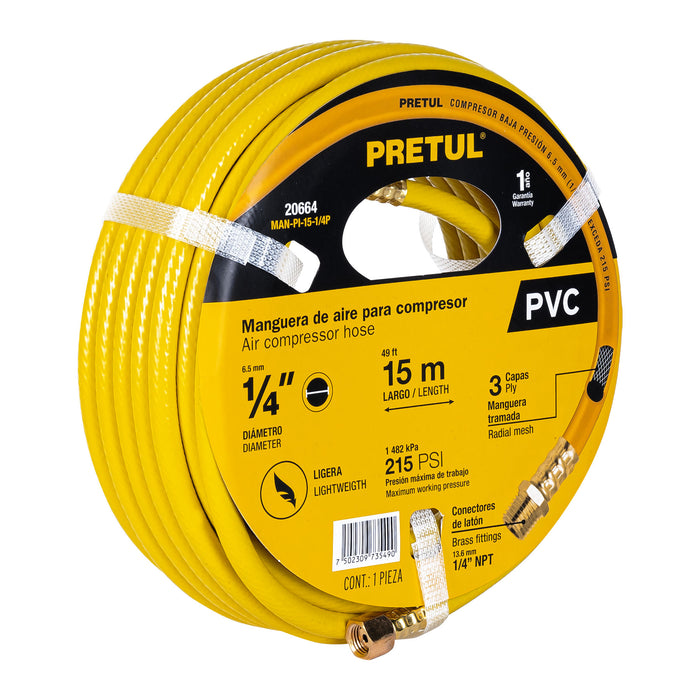 Manguera para compresor, de PVC, 15m x 1/4', PRETUL