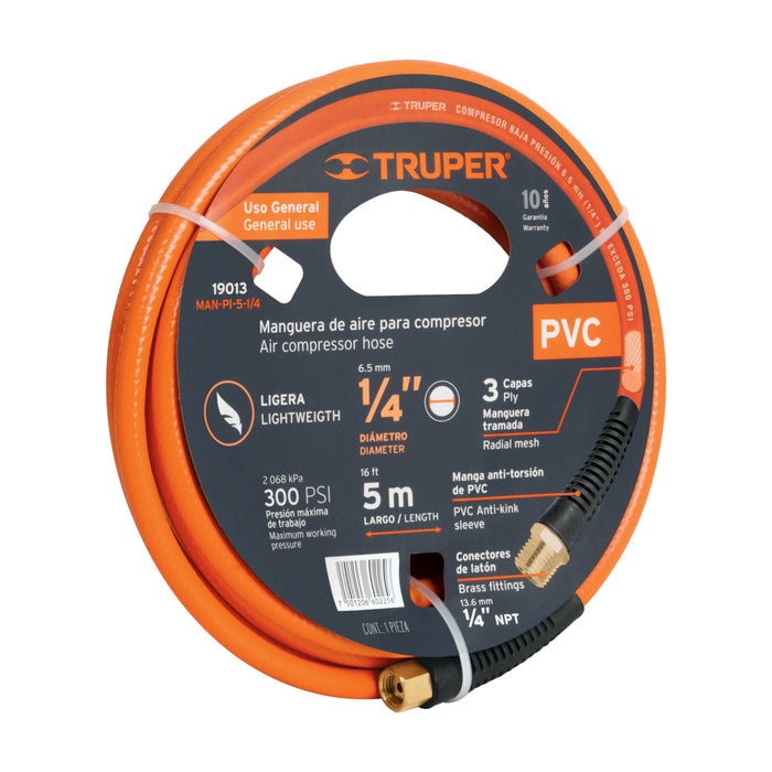 Manguera para compresor, de PVC, 5m x 1/4', TRUPER
