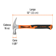 Martillo 16 oz uña recta, mango fibra de vidrio, TRUPER