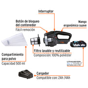 Aspiradora para auto, 20V, 1 batería 2Ah, MAX