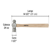 Martillo pulido de bola 24 oz mango madera, PRETUL
