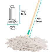 Trapeador tipo mechudo, 450 g con bastón de 120 cm, KLINTEK