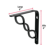 Ménsula reforzada negra 6 x 6', diseño trenza, FIERO