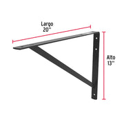 Ménsula reforzada de acero, negra, 13 x 20', FIERO