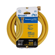 Manguera para gas, PVC amarilla, 3/8' flare, 2 m, FOSET