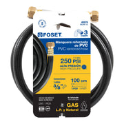 Manguera para gas, PVC negra, 3/8' flare,1 m, FOSET