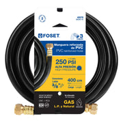 Manguera para gas, PVC negra, 3/8' flare, 4 m, FOSET