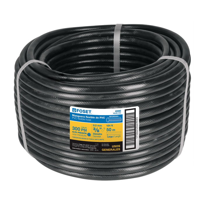 Manguera para gas, PVC negra, 3/8' sin conexión, 50 m, FOSET