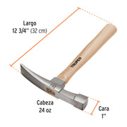 Martillo 24 oz ladrillero, mango 12', TRUPER