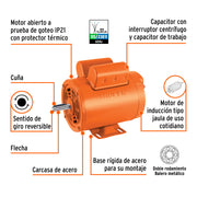 Motor eléctrico monofásico de 1 1/2 HP, alta velocidad