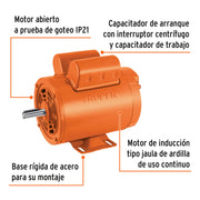 Motor eléctrico monofásico de 1 1/2 HP, alta velocidad